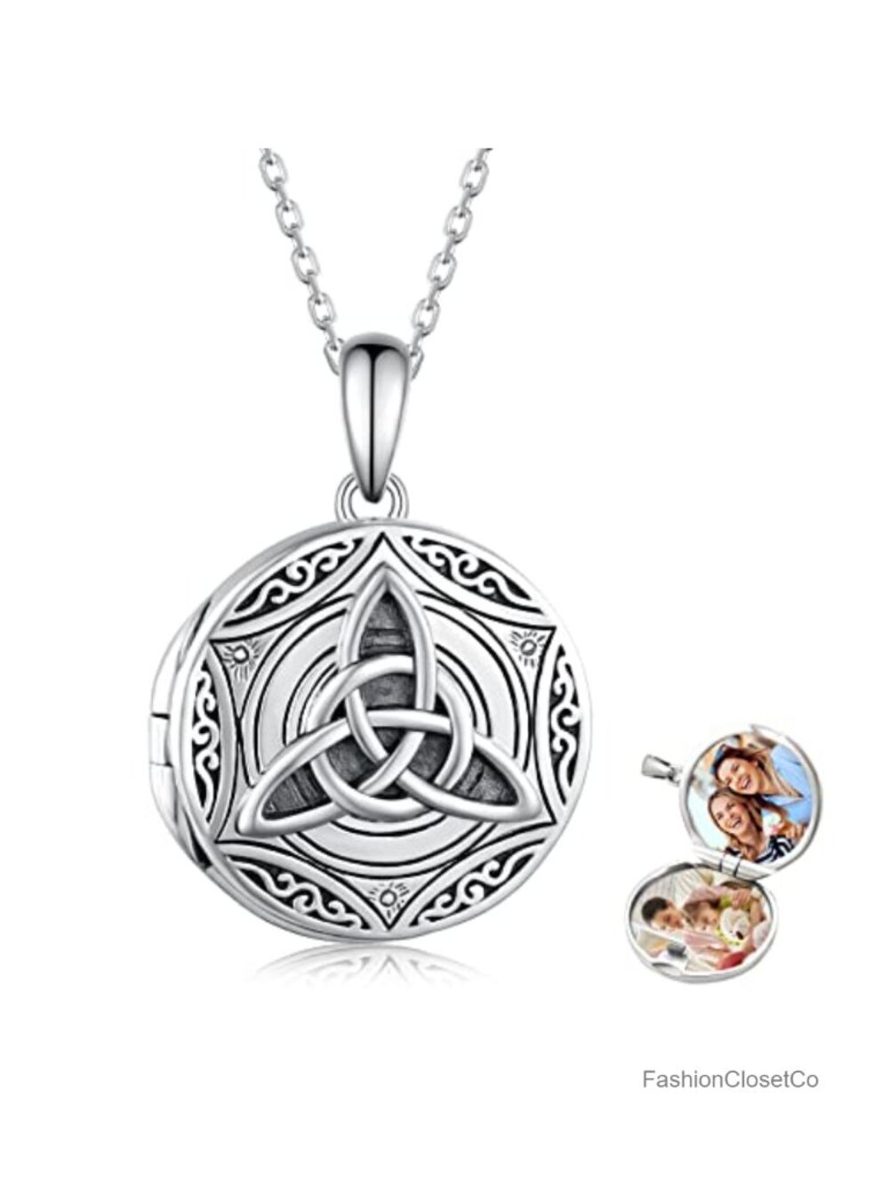 Celtic Knot Locket Necklace 925 Sterling Silver Photo Pendant